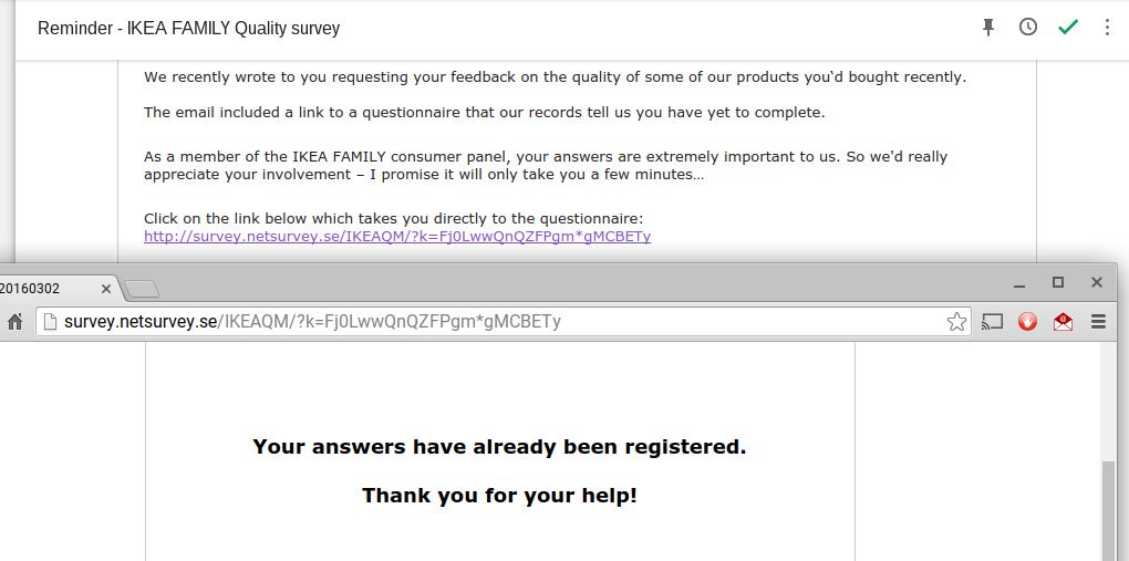 Accusation of not completing a survey that was completed the day it was sent!