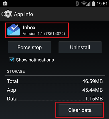 Clear your Inbox by Gmail app data