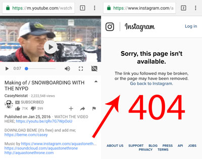 404 from Casey Neistat's YouTube video